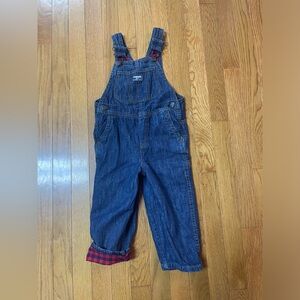 OshKosh B’gosh Flannel-Lined‎ Denim Overalls 3T Red Buffalo Plaid Vestbak